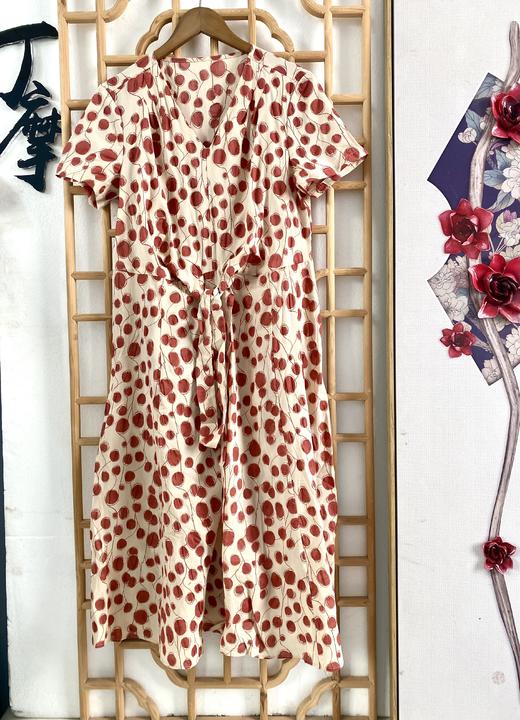 丁摩 纯棉连衣裙夏季V领显瘦洋气收腰中长款裙子短袖宽松Q122021 商品图2