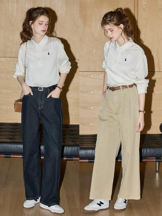 💕【早秋新品】仟梓赫 极简Polo领小兔刺绣衬衫🌈爆卖4600+🌟一上身就沦陷了❗️ 🌸怎么会有这么舒服又显瘦的神仙单品❗️上班穿得体，逛街穿时髦❗️空调房里不冷，大太阳下不闷，是早秋的万能战 商品图0