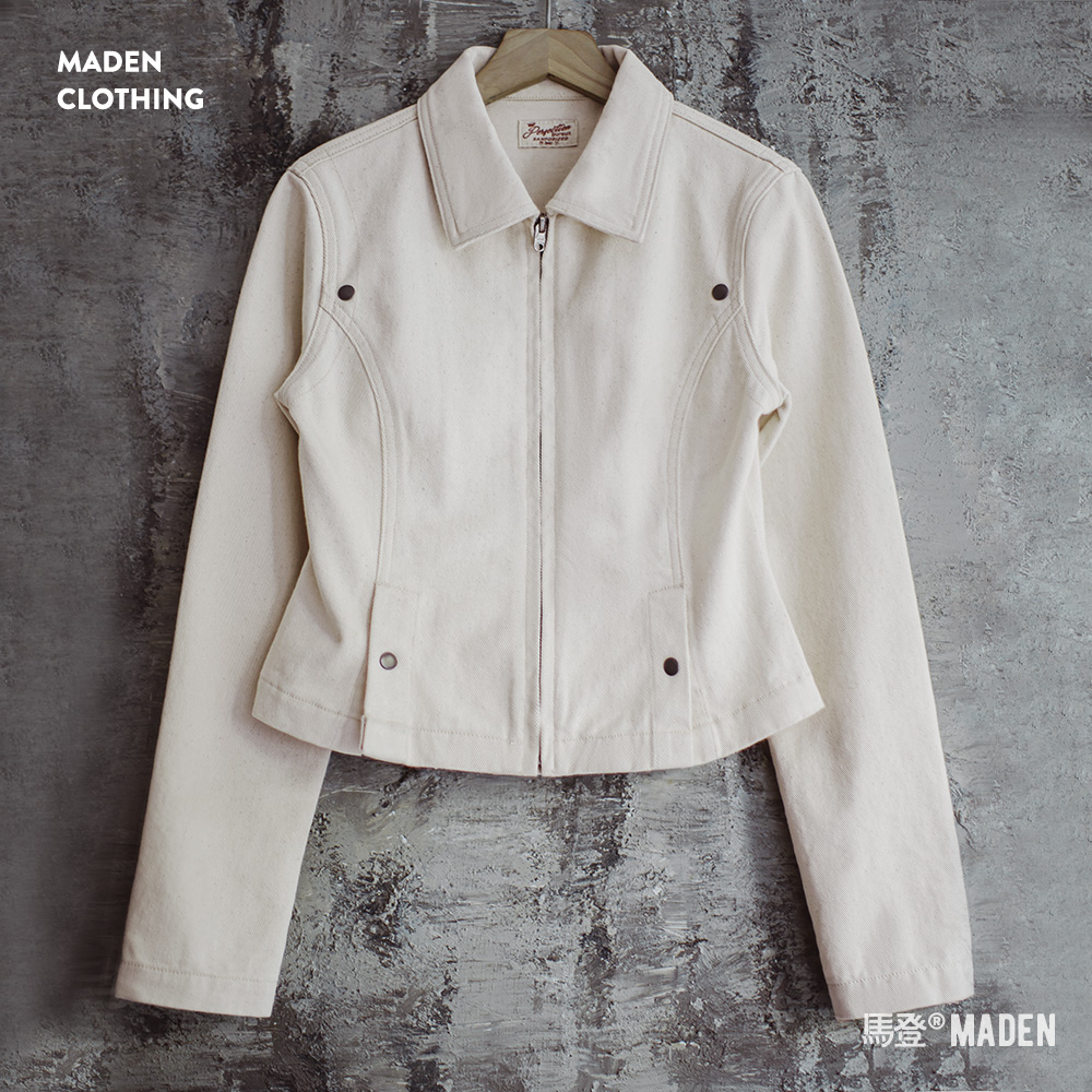 马登巴恩风白色收腰夹克小个子老钱风工装外套Vintage上衣春秋女