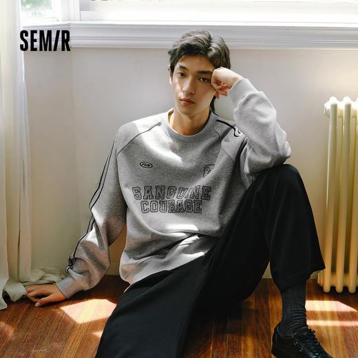 森马卫衣男冬加绒内搭2025新款复古运动风撞色印花情侣装oversize 商品图0