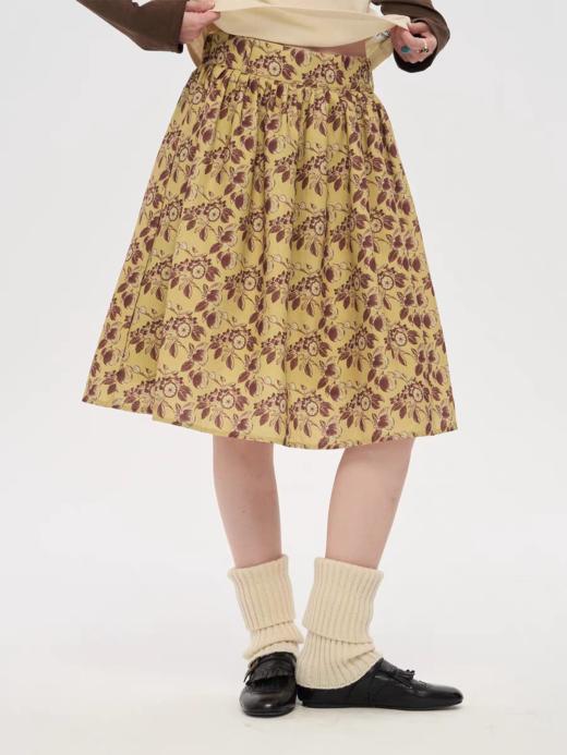 local tag/lt25awk12/秋天果实 手绘印花半裙 姜黄色复古蓬蓬裙 商品图0