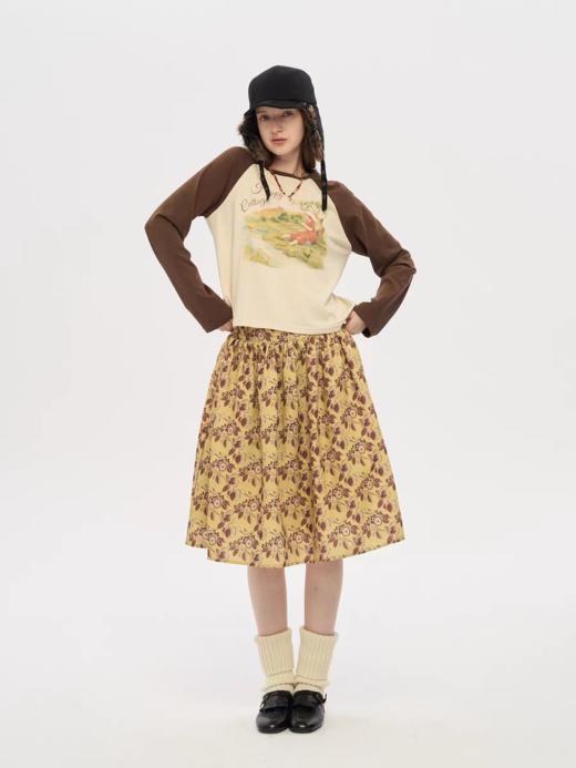 local tag/lt25awk12/秋天果实 手绘印花半裙 姜黄色复古蓬蓬裙 商品图4