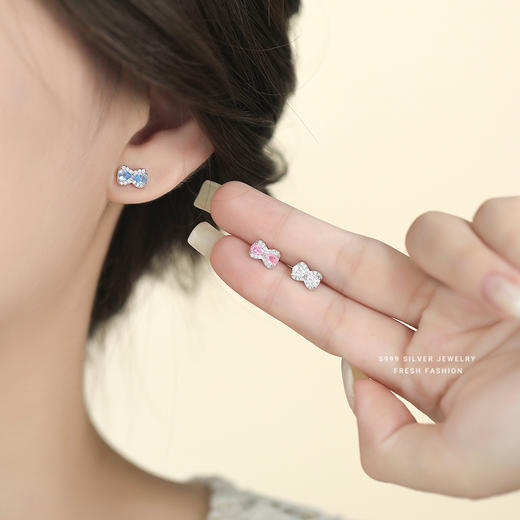 【甜美糖果】S999纯银彩锆蝴蝶结耳钉【YXS-E5495】 商品图3