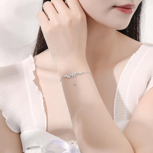 卡蒂罗/KADER 流光树叶穗穗平安手链  新中式时尚麦穗精致闪耀小众轻奢设计经典气质款流苏可调节满钻拼接链 女友 商品图1