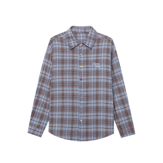 雀说早秋新款 美式彩色纽扣设计感宽松全棉格纹长袖衬衫ALSN7708 商品图4