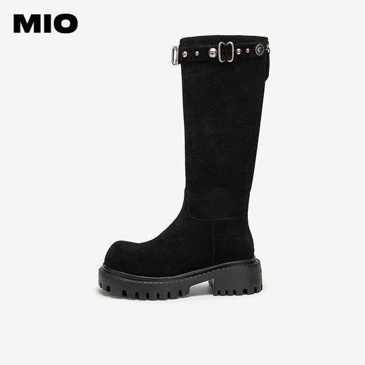 MIO米奥弹力靴圆头高跟扣带瘦瘦靴时装靴高筒女靴M255852199 商品图1