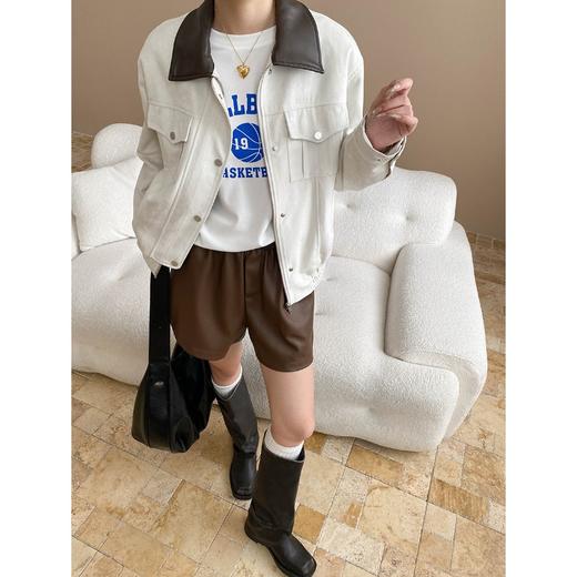 雀说早秋新款 美式复古巴恩风撞色翻领宽松工装夹克外套ALSN7822 商品图2