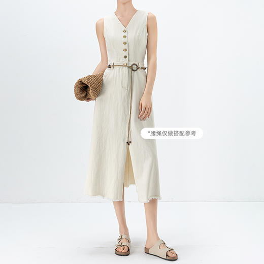 丁摩 纯棉无袖开叉牛仔连衣裙设计感气质长裙65455 商品图0