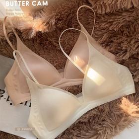 雀说法式油光绸缎无痕小胸内衣女深V领细肩带薄款无钢圈文胸罩AL