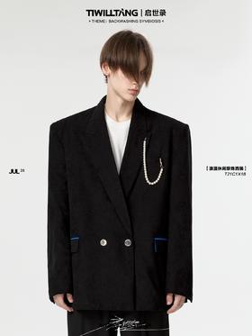 启世录TIWILLTANG“珠玑渊壑”春款浪漫休闲贝珠西装外套男灰色