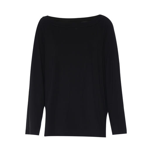 EITIE爱特爱简约黑色慵懒宽松一字领莱赛尔长袖T恤衫2025秋季新款小上衣C2513820 商品图5