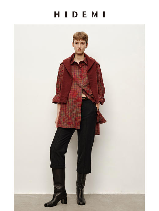 HIDEMI 进口自然棉色织格纹极简廓形经典款宽松知识分子衬衫 商品图1