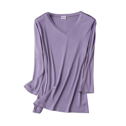 丁摩 真丝纯色V领7分袖遮肉显瘦桑蚕丝亲肤透气T恤上衣TX-019 商品图4