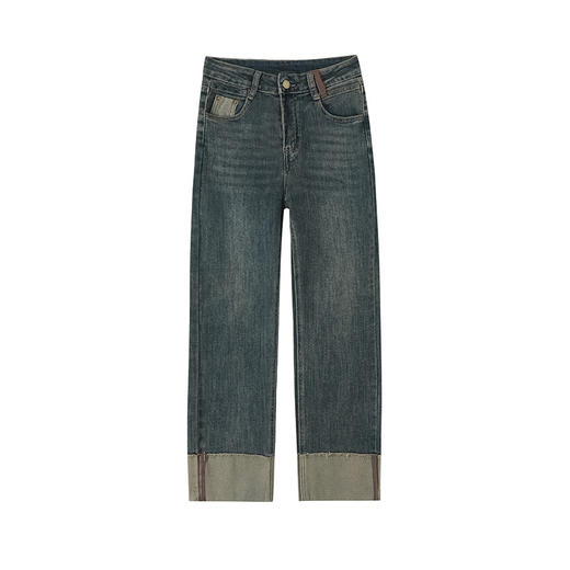 百媚生 直筒牛仔裤女高腰显瘦卷边九分小个子烟管裤子QYL-3733 商品图4