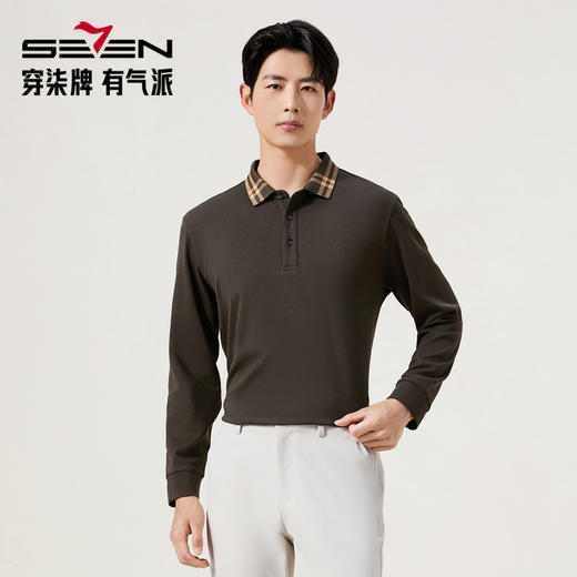 【含羊毛】柒牌男装2025含莫代尔百搭长袖POLO衫男士舒适柔软长T 129T70710 商品图0