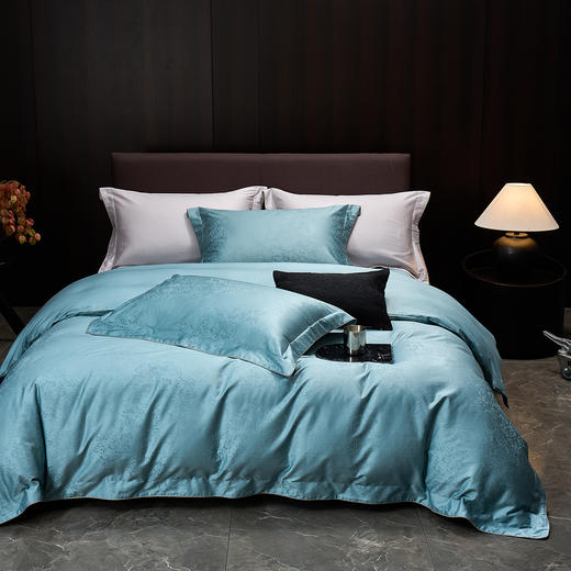 60长绒棉全棉四件套纯色大提花  叶琳-湖水蓝 商品图3