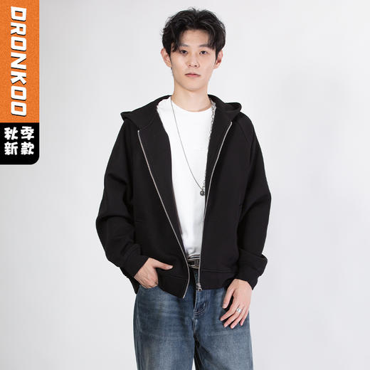 DRONKOO 2025 连帽后幅贴布字母微阔卫衣中厚开衫 商品图0