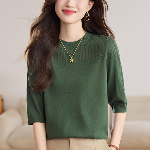 早秋羊毛中袖上衣，洋气七分袖薄t恤针织小衫上衣CC-LL-8703 商品图0