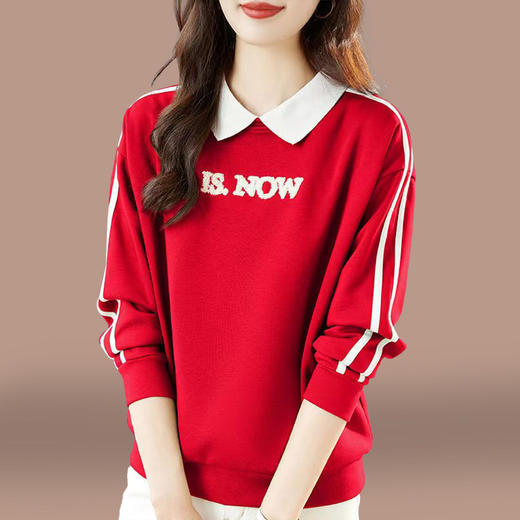 百媚生 polo领卫衣女款春秋刺绣长袖假两件上衣9921 商品图2