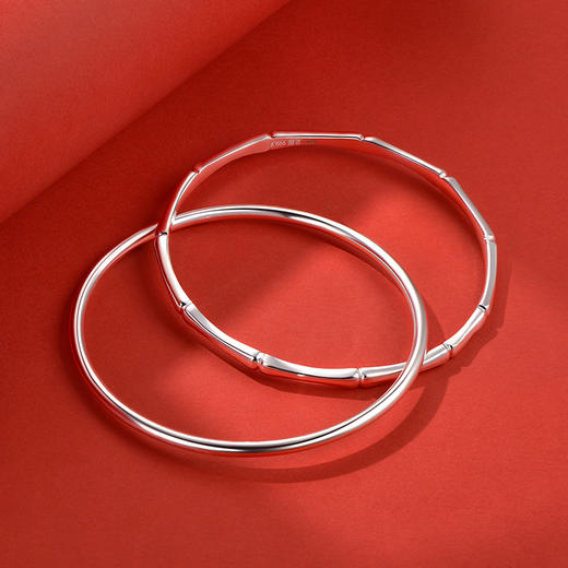 【999足银】卡蒂罗/KADER 竹愿常乐双环手镯 新中式大克重节节高升日常通勤光面素圈 简约百搭轻奢#好运配饰 商品图6