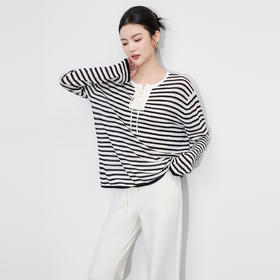 「高货wl」全新升级【铂金会员211/天猫279/差价68】(43036)洛诗琳气质海军风条纹针织衫2025秋季法式慵懒长袖T恤上衣