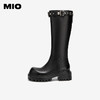 MIO米奥骑士靴圆头高跟黑色皮革扣带百搭长筒女靴M255852118 商品缩略图1