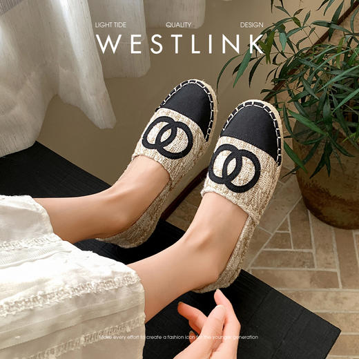 西遇小香风渔夫鞋女新款秋季法式一脚蹬平底鞋配裙子草编单鞋V1756994 商品图0