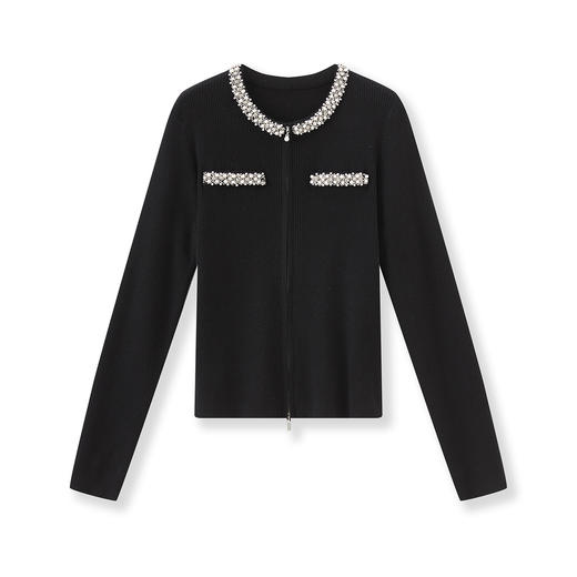 「高货wl」全新升级【铂金会员201/天猫269/差价68】(22219)洛诗琳轻奢重工钉珠上衣2025秋季水钻领羊毛混纺针织开衫 商品图4