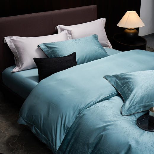 60长绒棉全棉四件套纯色大提花  叶琳-湖水蓝 商品图4