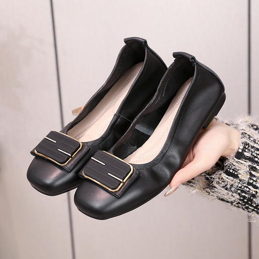 雀说 头层牛皮女小单鞋浅口圆头软底百搭舒适低跟休闲鞋LF826 商品图3