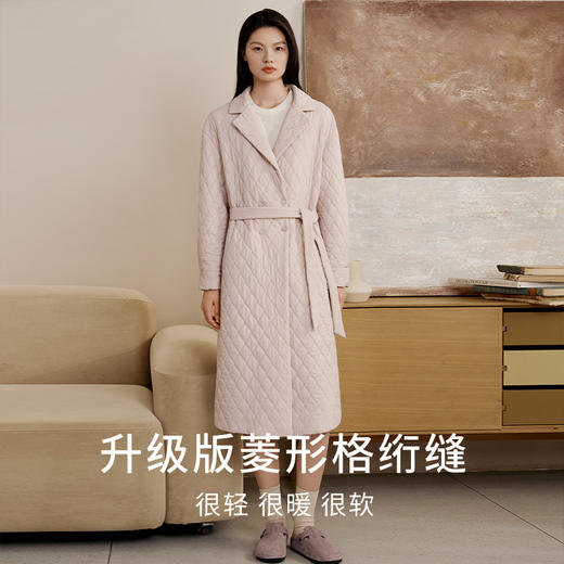 金三塔桑蚕丝简约菱形格纹丝绵睡袍女宽松舒适保暖上衣秋冬新品  YSFFD102 商品图1