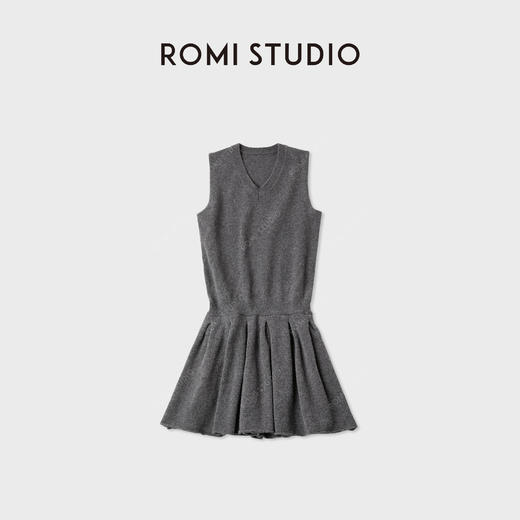 ROMI STUDIO“松弛有度”100%羊毛梭织褶皱卷边V领连衣裙RWCALT5726 商品图0