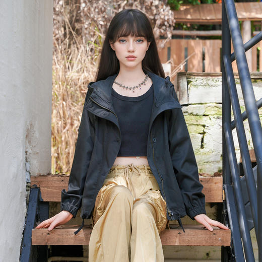 谜底连帽短款风衣外套女2025秋季新款休闲百搭宽松夹克257MW7844 商品图0