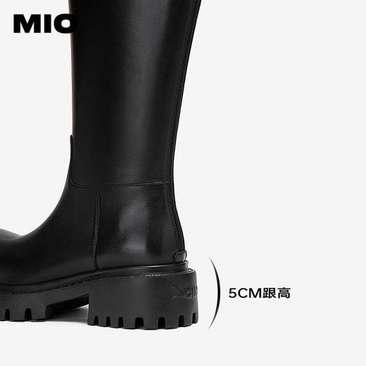 MIO米奥骑士靴圆头高跟黑色皮革扣带百搭长筒女靴M255852118 商品图4