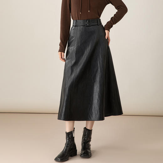 「高货xg」全新升级【铂金会员275/天猫369/差价94】(05801)洛诗琳新款设计感系带半身裙2025秋季法式优雅百搭皮裙 商品图0