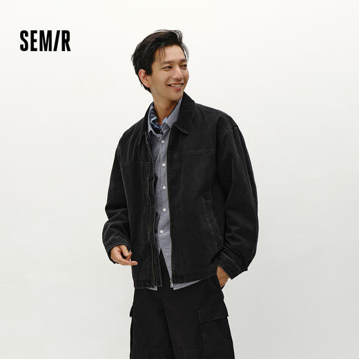 森马夹克男冬宽松痞帅美式复古水洗牛仔外套时尚百搭棉服拉链开衫 商品图0