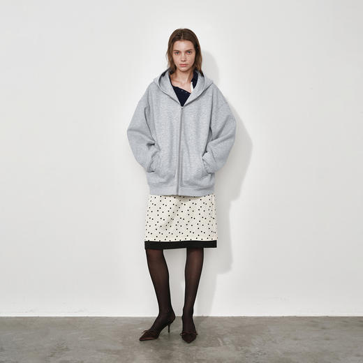 NUTH宽松廓形中长款连帽拉链卫衣外套女 藏蓝色/花灰色/深棕色 商品图2