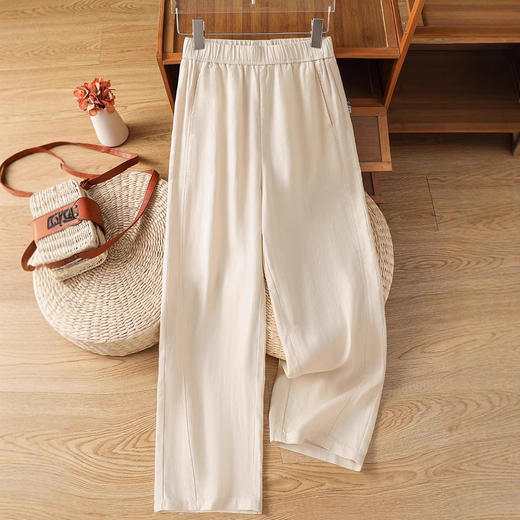 百媚生 天丝亚麻阔腿裤女薄款高腰显瘦直筒裤8916 商品图2