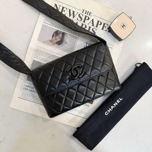 chanel 中古 so black 黑色 羊皮 菱格 斜挎包 商品图0