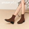 星期六质感绒面镂空粗跟弹力短靴SSD4116066 商品缩略图2