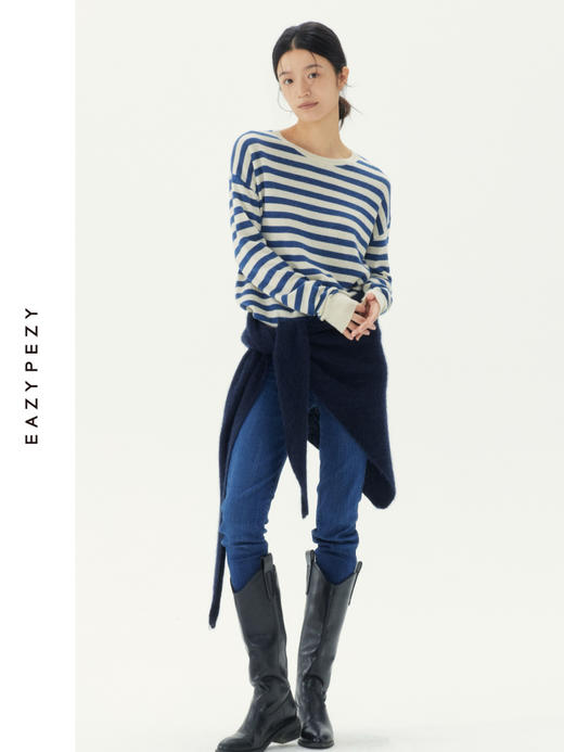 经典条纹圆领羊绒衫 商品图4