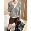 雀说早秋新款设计感撞色假两件V领宽松显瘦慵懒针织衫ALSN7847 商品缩略图0