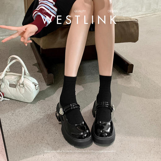 西遇厚底玛丽珍鞋女新款秋季洛丽塔水钻增高单鞋配裙子小皮鞋V1456894 商品图2