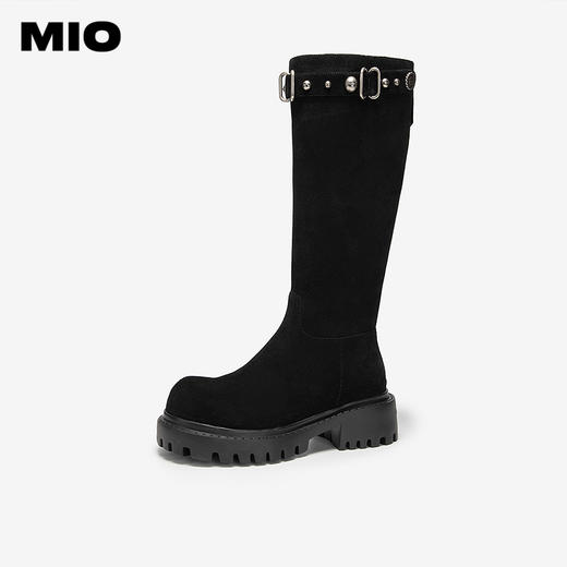 MIO米奥弹力靴圆头高跟扣带瘦瘦靴时装靴高筒女靴M255852199 商品图0