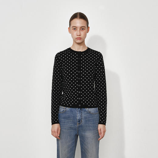 NUTH美利奴羊毛黑白波点修身短款长袖针织开衫女 商品图7