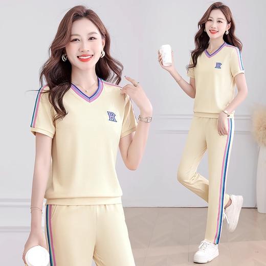 百媚生 纯棉短袖运动服套装女士v领两件套2525 商品图0