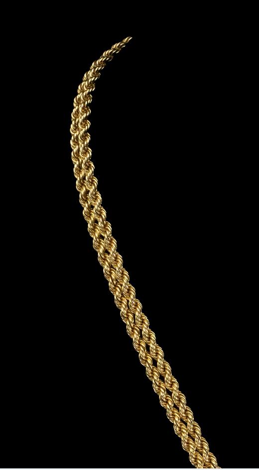 独角鹿西洋古董1985年代法国顶级珠宝世家宝诗龙Boucheron出品18K黄金及铂金镶嵌钻石双链吊坠造型编织纹理项链 商品图3