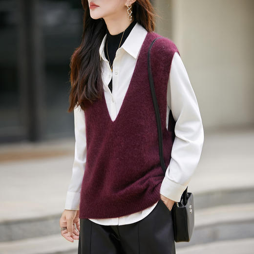 馥迦慵懒叠穿拉绒拉毛V领无缝羊毛马甲 商品图3