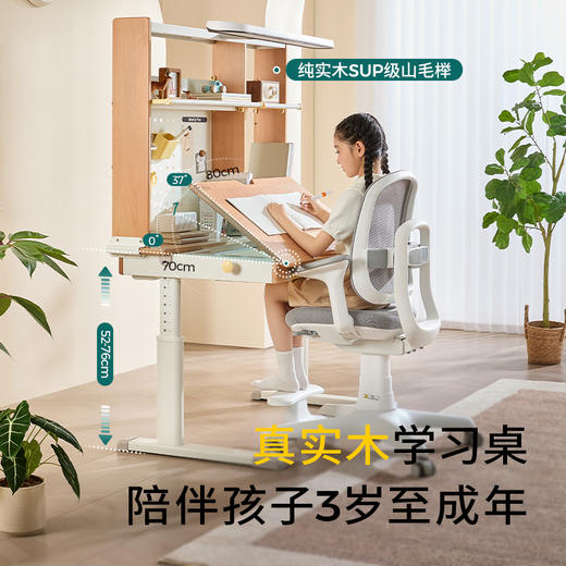 【安宁家桌柜灯一体】2平米纯实木高书架阳光一体桌学习桌椅套装120*70厘米宽大桌面 商品图1