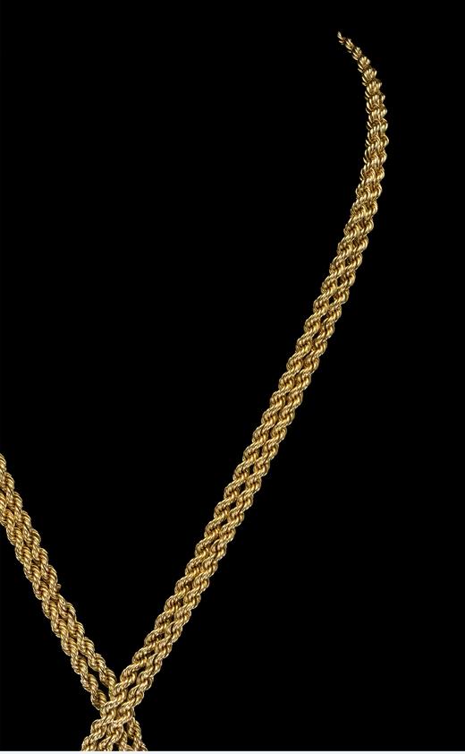 独角鹿西洋古董1985年代法国顶级珠宝世家宝诗龙Boucheron出品18K黄金及铂金镶嵌钻石双链吊坠造型编织纹理项链 商品图4